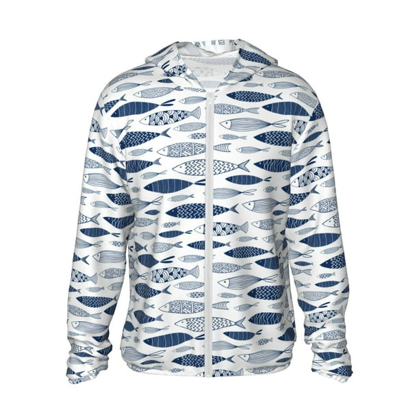 Fotbe Blue Fish Chaqueta con Protección Solar UPF 50+ para Hombre y Mujer, Camisa con Capucha y Bolsillos-XX-Large