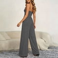 thumbnail image 5 of Vynhevius Women's V Neck Jumpsuit Adjustable Spaghetti Strap Button Detail Elastic Waist Wide Leg Casual One Piece, 5 of 6