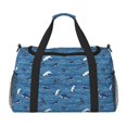 thumbnail image 1 of Fotbe Sharks on White Blue Striped Bolsa de Viaje con Estampado, Bolsa de Fin de Semana para Mujer con Compartimento para Zapatos, Bolsa de Gimnasio con Bolsillo Húmedo, 1 of 7