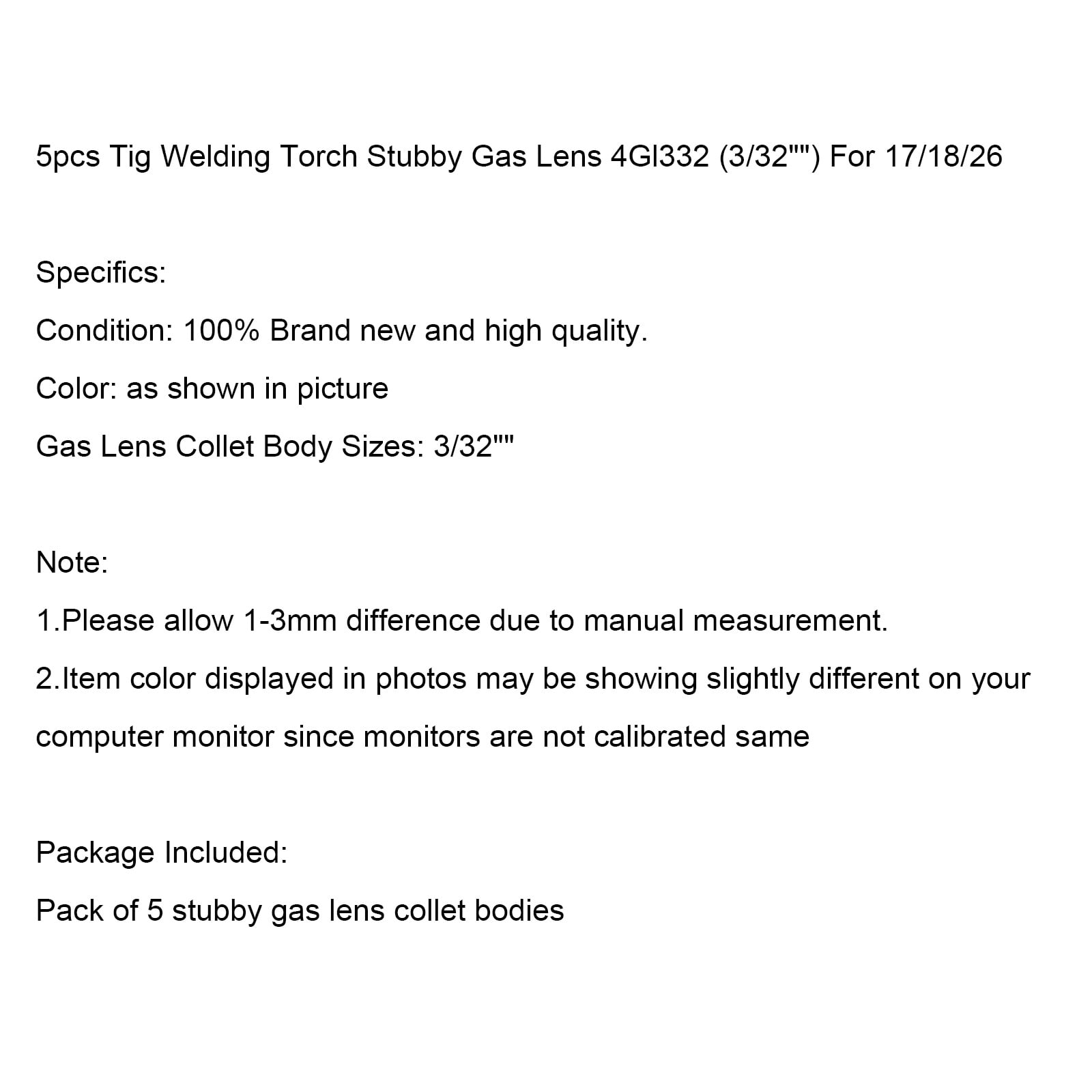 3/32" 5pcs Tig Welding Torch Stubby Gas Lens 4Gl332 For 17/18/26 T08 
