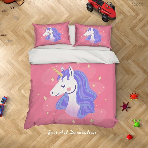 3D Unicornio Rojo Funda de edredón Set Ropa de cama Set Funda Nórdica Fundas de almohada Sf263
