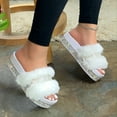 thumbnail image 4 of JeashCHAT Women's Slip On Platform Sandals Comfortable Open Toe Flatform Chunky Sandals Rhinestone Slides (White), 4 of 7