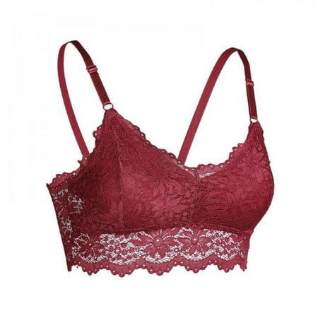 

50% Off Clear! Women s Floral Lace Bra Wireless Underwear Deep V-neck Female Bra