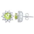 thumbnail image 2 of Sterling Silver with Round Shape Natural Peridot and White Topaz Flower Stud Earring for Women, 2 of 3
