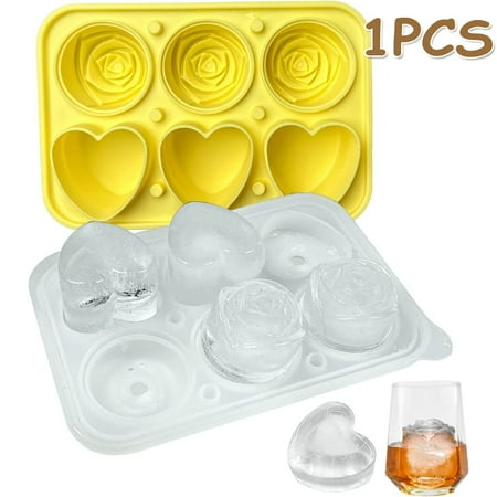 

Rose Ice Cube Mold Heart Shape Ice Cube Tray Silicone Ice Mold 3 Heart & 3 Rose Shape Ice Ball Maker for Cocktails Drinks(Yellow 1PCS)