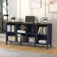 thumbnail image 5 of 8-Cube Bookcase, Farmhouse Wooden Bookshelf Low Storage Organizer, 59" Horizontal White Console with Legs, Hallway Book Case for Entryway, Display Cabinet for Living Room (Navy Blue, 8-Cube), 5 of 18