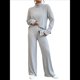 thumbnail image 3 of Conjuntos de 2 Piezas para Mujer para Otoño: Suéter de Punto de Viaje, Pantalones Anchos y Chándal para Estar en Casa. Gris L, 3 of 9