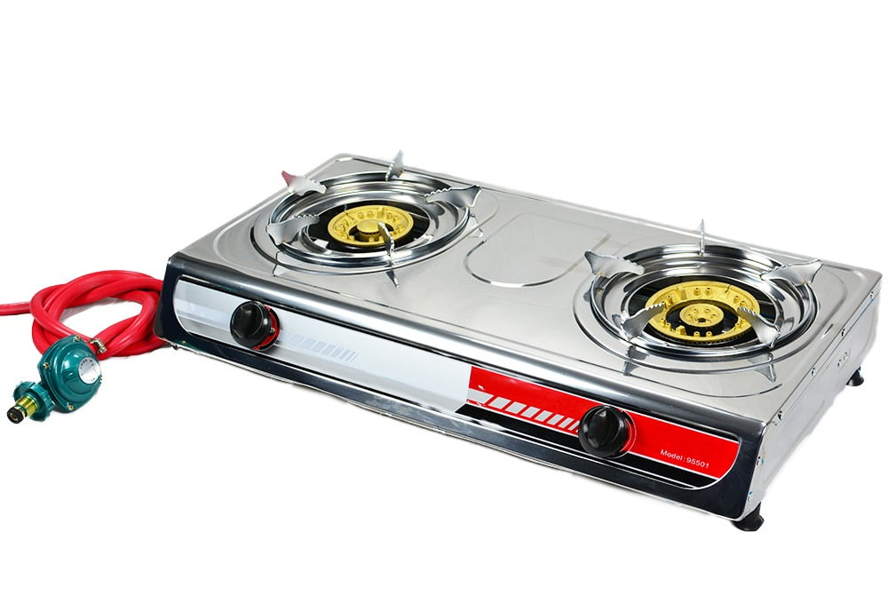 Double Burner Stove Brass LPG Heavy Duty Stainless Steel 12k15k BTU w