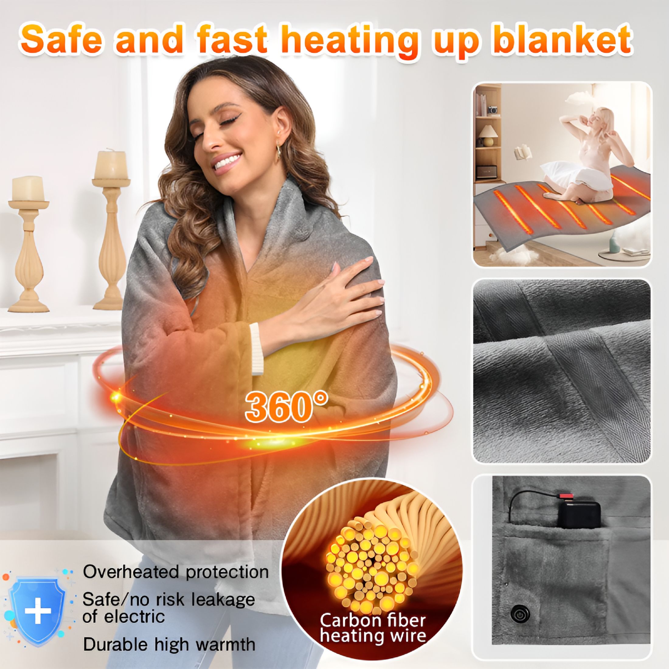 HIBIBUD 2026 New Battery Operated Heated Blanket Electric Throw - Usb Battery Power Heating Blanket for Home Outdoor Travel Camping Use in Winter