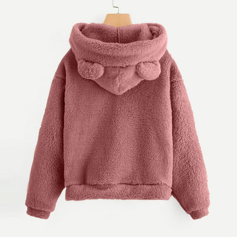 Ladies Bear Ear Cute Hoodie Teddy Bear Hoody Fluffy Long Sleeve Pullover  Winter Sweatshirt Animal Jumper For Women Girl(size:s-xl)