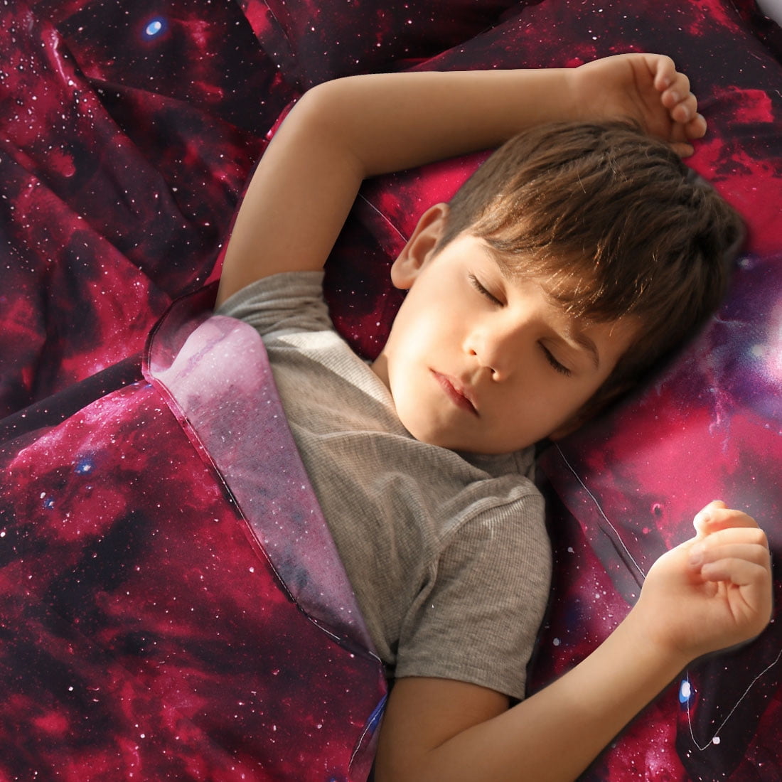 Unique Bargains Galaxy Print Bed Sheets Pillow Cases Bedding Set Red Queen