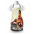 thumbnail image 3 of Pin up Girl Apron, Ginger Lady with Red White PolkDotted Dress Sitting on Classic Retro Car, Unisex Kitchen Bib with Adjustable Neck for Cooking Gardening, Adult Size, Multicolor, by Ambesonne, 3 of 4