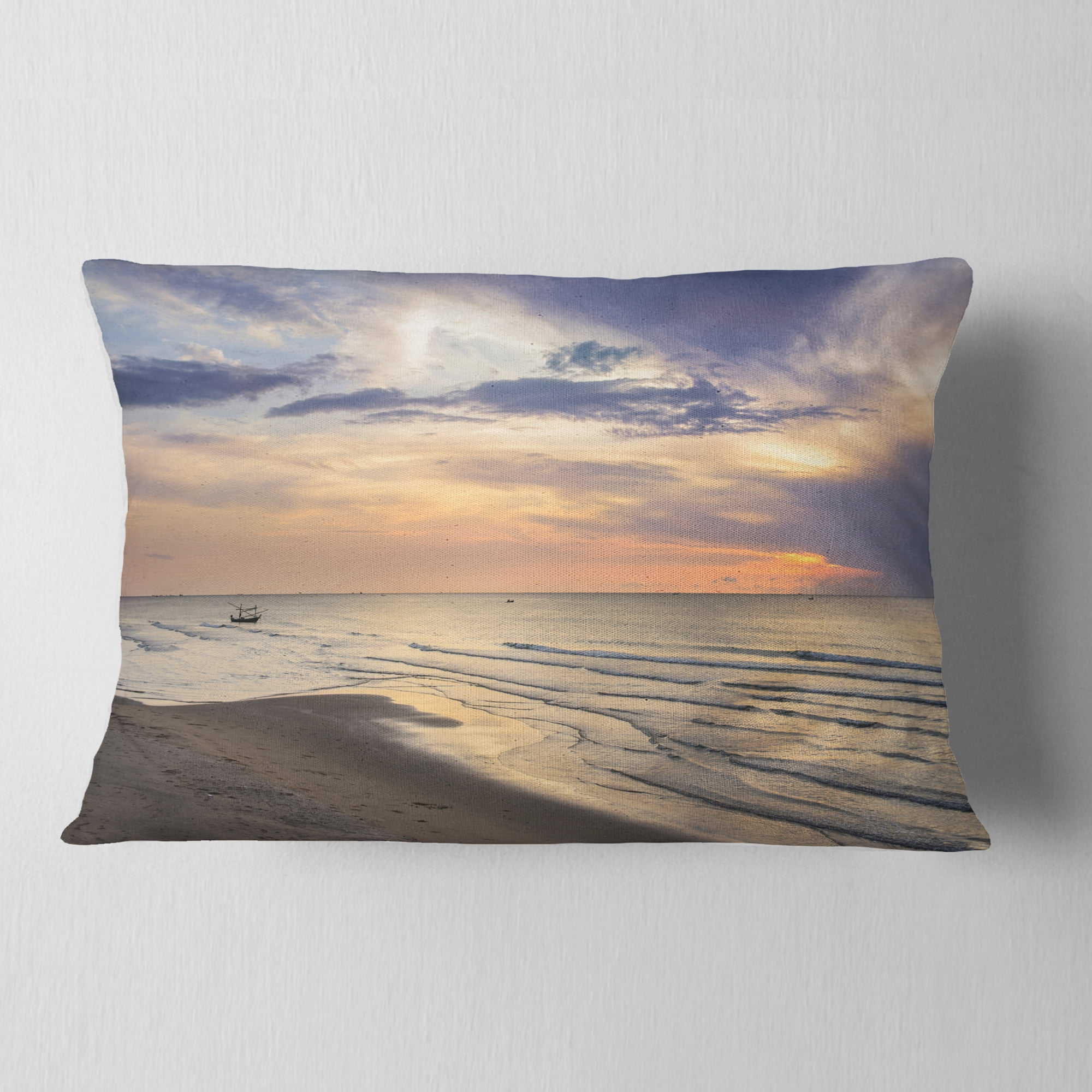 Designart Calm Sunset in Thailand Beach - Landscape Printed Throw Pillow - 12x20