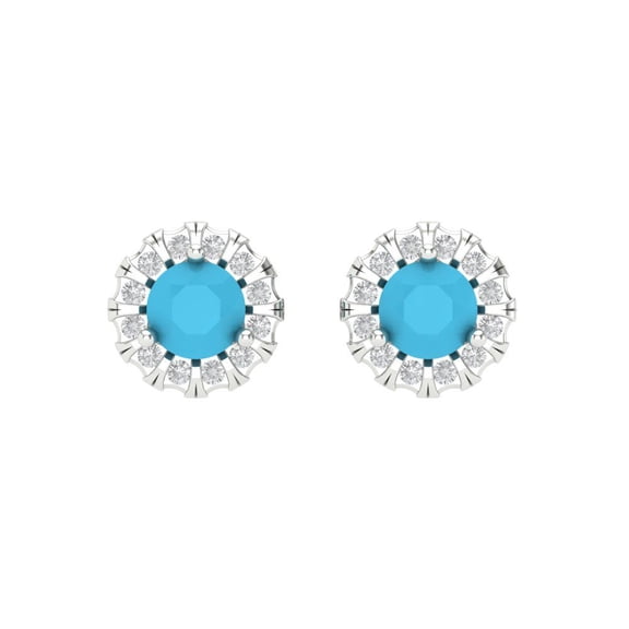 0.8808 ct Screw-Back Stud Earrings for Women | 4.5mm Round Cut Simulated Turquoise | 18K White Gold