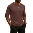 thumbnail image 4 of Resicozy Mens Henley 3/4 Length Sleeve Shirts Soft Button Tees Casual Fashion Solid Color T-Shirts Brown 2XL, 4 of 7
