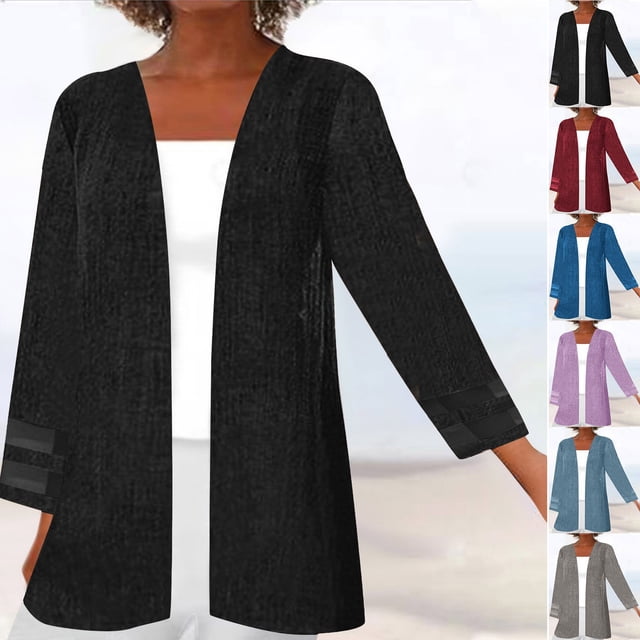 Frostluinai Womens Cardigans Long Sleeve Mesh Jackets Open Front Kimono Cardigans Solid Lightweight Cover Up Lounge Jacket Coats