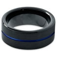 thumbnail image 2 of P. Manoukian Tungsten Wedding Band Ring 10mm for Men Women Black Blue Center Line Flat Cut Brushed Lifetime Guarantee Size 11.5, 2 of 4