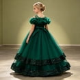 thumbnail image 4 of HJYCHN Girls' Dresses off Shoulder Long Layered Tutu Gown with Ruffled Neckline for Toddler Dress 7-8 Years, 4 of 9