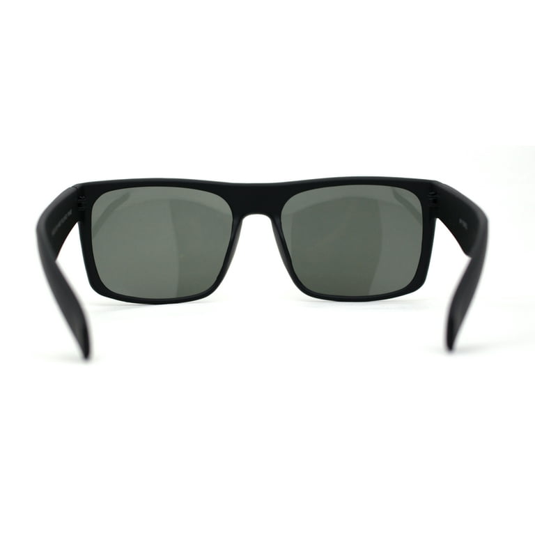 Mens Tempered Glass Lens Flat Top Rectangle Gangster Shade Sunglasses  Rubberized Matte Black 