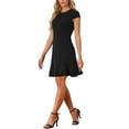 thumbnail image 4 of INSPIRE CHIC Women's Cap Sleeves Round Neck Tiered Ruffled Hem Above Knee Dress L Black, 4 of 6