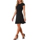 thumbnail image 4 of Vestido de mujer con mangas cortas, cuello redondo, con volantes en la parte inferior, por encima de la rodilla, color negro, 4 of 6
