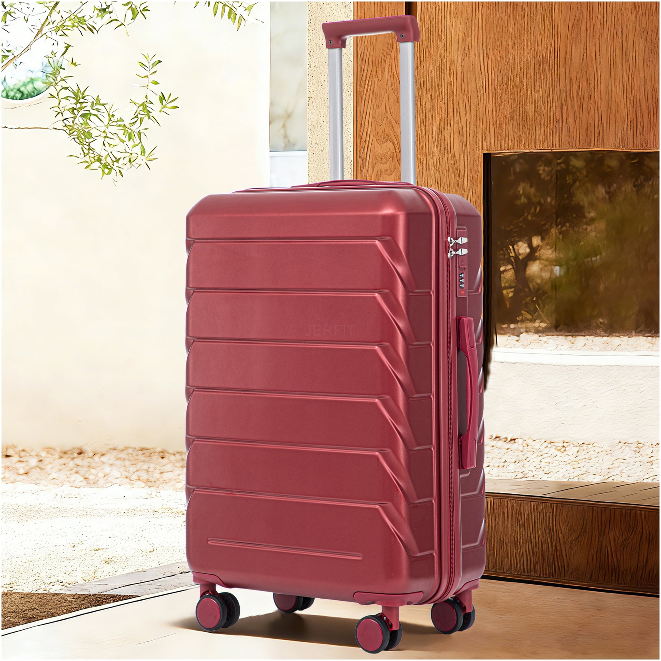 JERFIT 28" Large Checked Luggage Suitcase with 360° Spinner Wheels, TSA Lock, Hard Shell ABS, Wine Red - Ideal for Long Travel