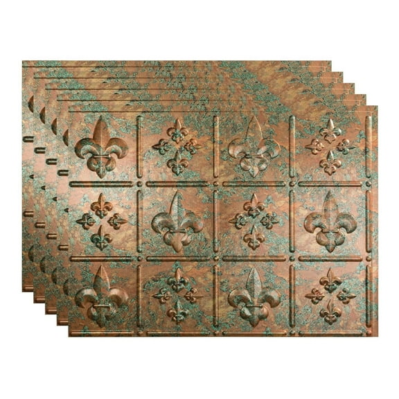 FASÄDE Fleur de Lis Decorative Vinyl Backsplash 15 sq ft Kit in Copper Fantasy