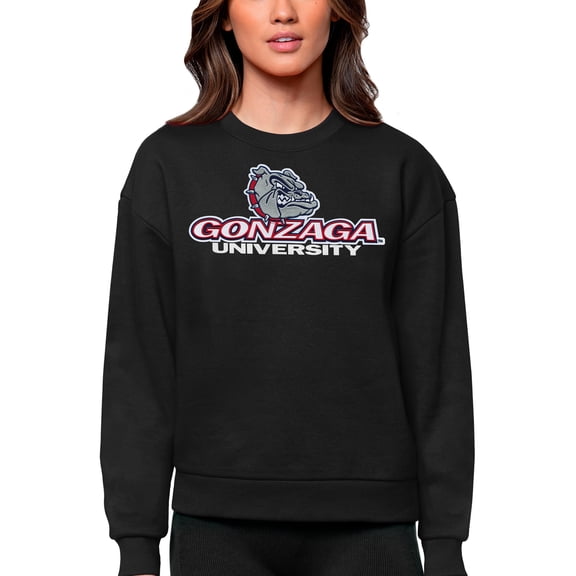 Women's Antigua Black Gonzaga Bulldogs Victory Crewneck Pullover Sweatshirt