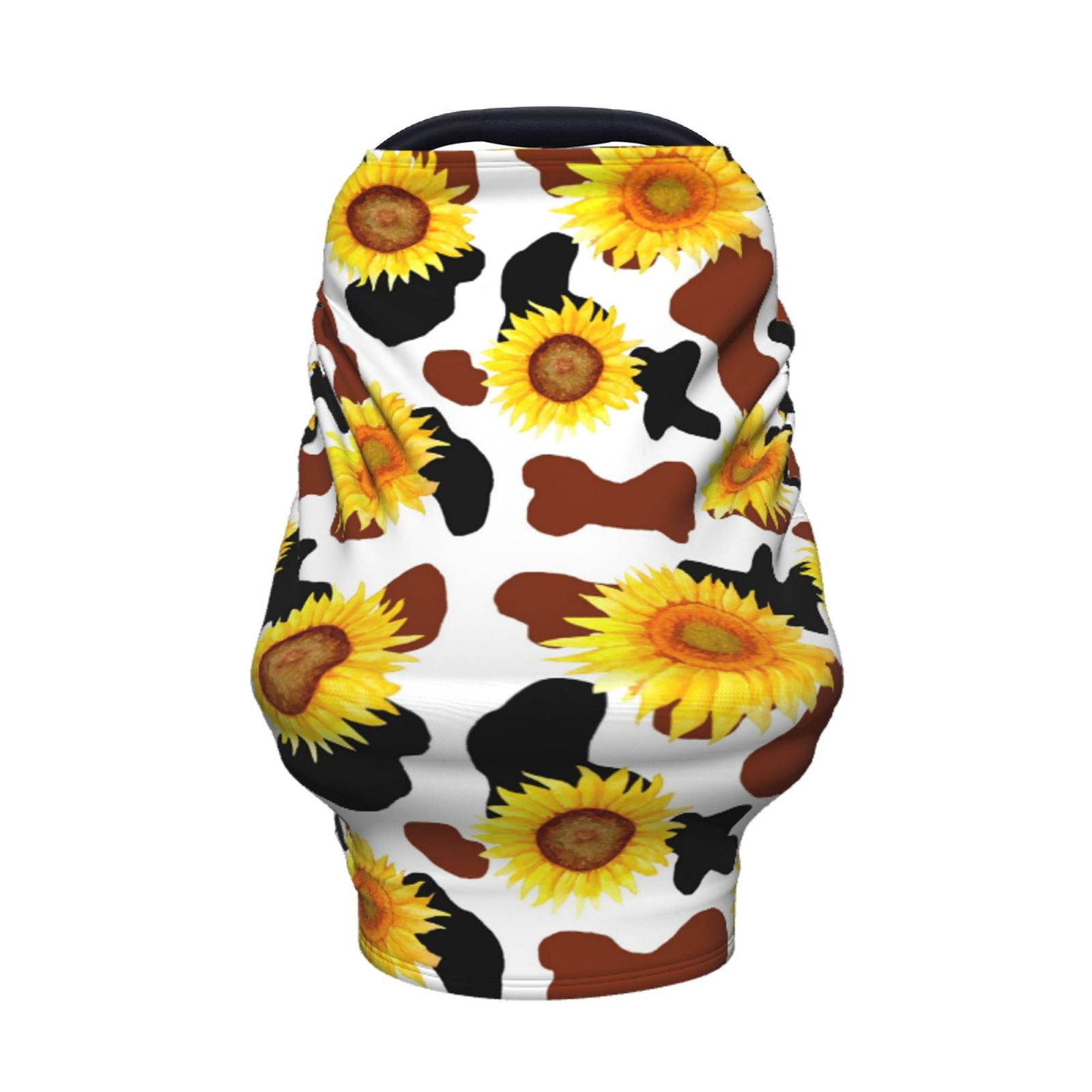 Fotbe Cow Print Sunflower Pattern Car Seat Covers for Babies, Nursing Breastfeeding Cover Infant Carseat Canopy, Soft Stretchy Carrier Cover