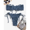 thumbnail image 3 of ZAFUL for Women Textured Lettuce-trim Ruched Tie Side Bikini Swimwear Deep Blue S, 3 of 5