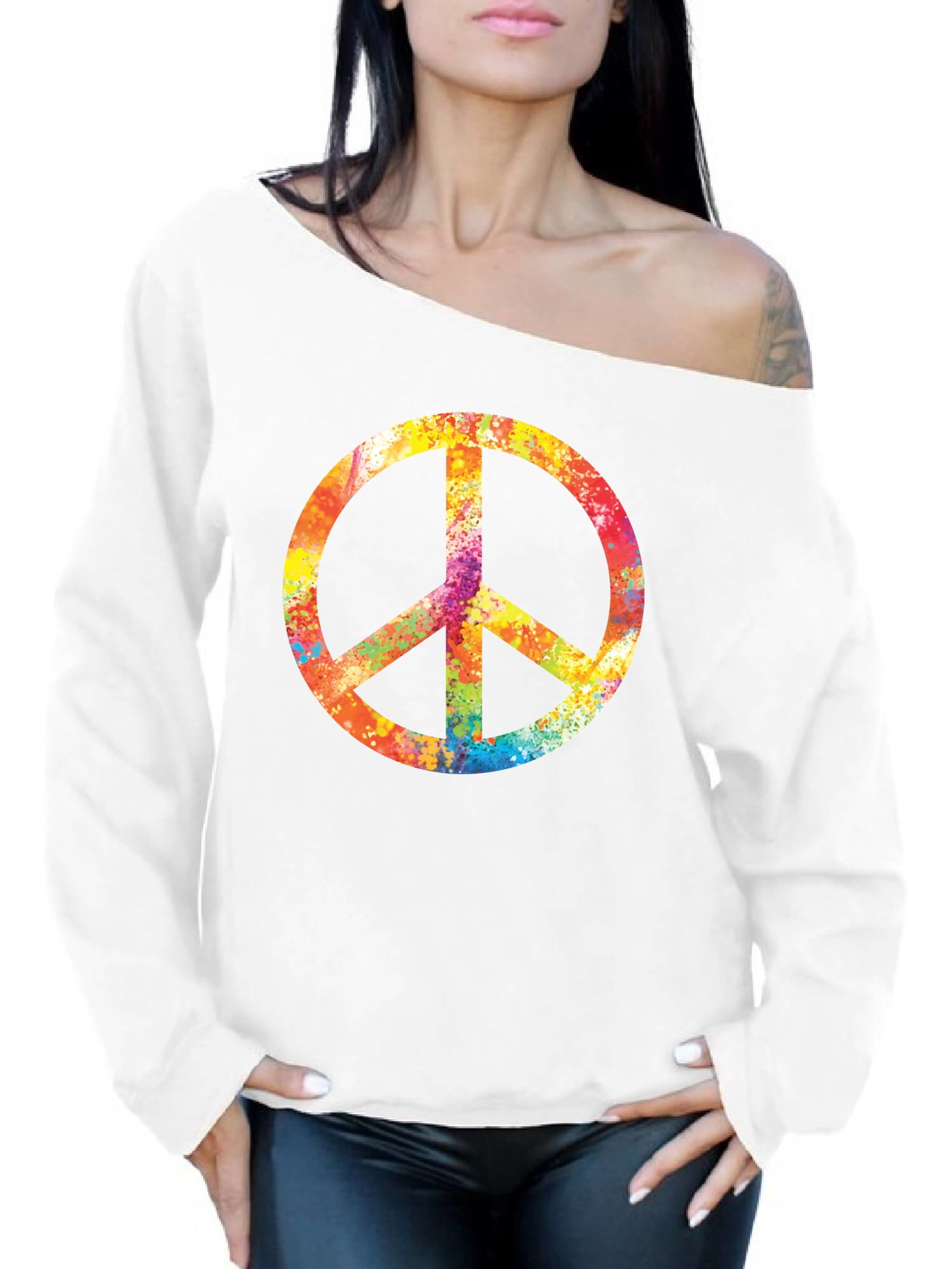 Shoulder Sweatshirt Vintage Hippie Love 