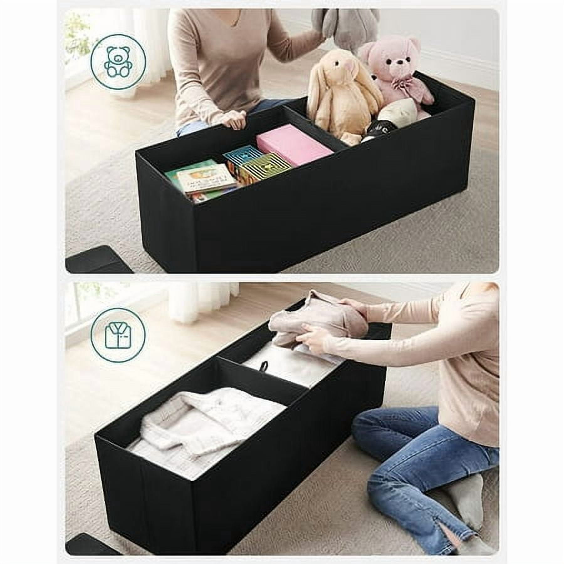 SONGMICS 43" Storage Ottoman Bench Hold up to 660lb Ottoman with Storage Footstool Bedroom Bench with Storage Black