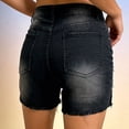 thumbnail image 3 of BOMYJESK Jean Shorts Womens Mid Rise Casual Denim Shorts Ripped Trendy Pull on Jorts Frayed Raw Hem 2026 Summer Cut Off Shorts with Pockets Black L, 3 of 4