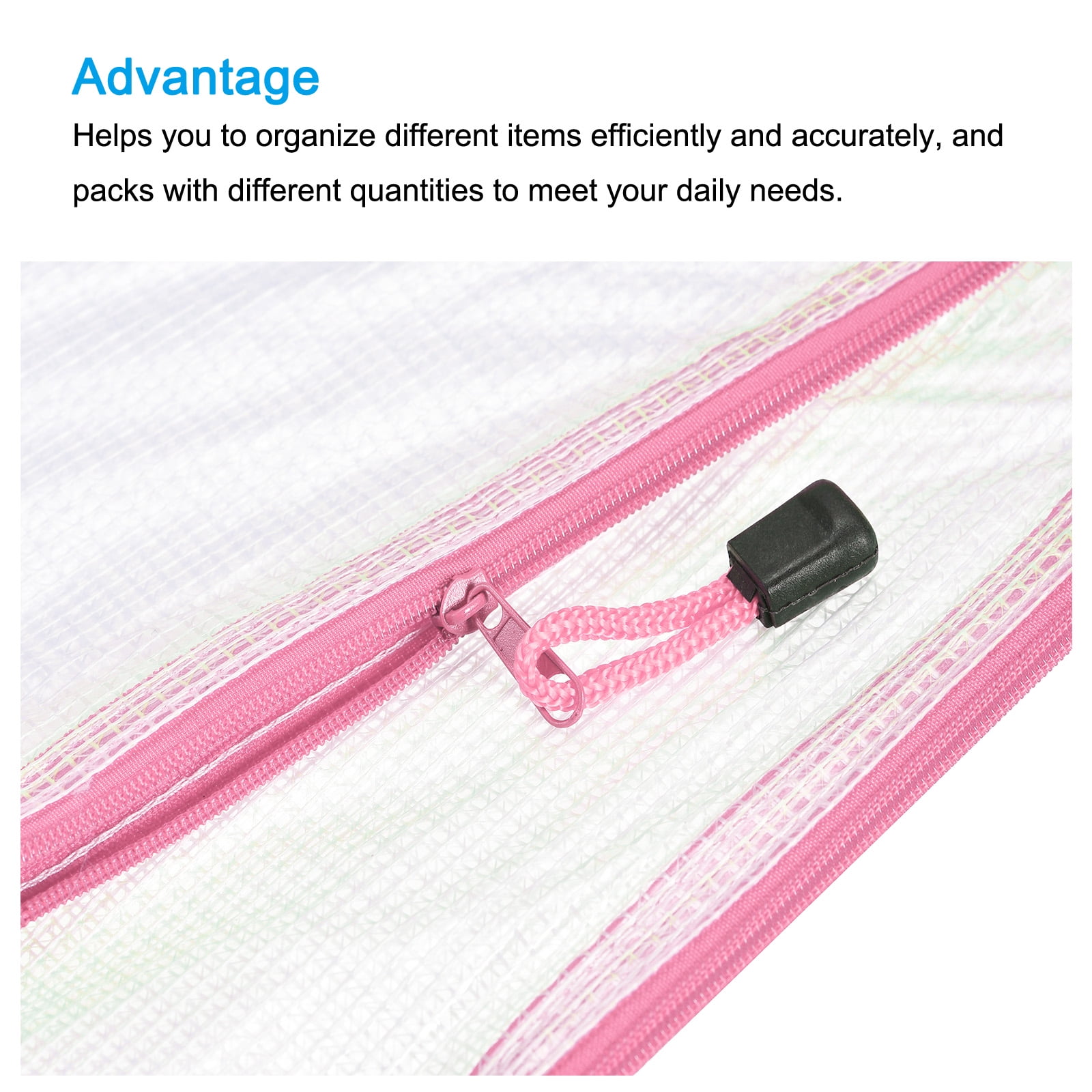 Unique Bargains Mesh Zipper Bag Plastic Zip File Pouch Document Folders Home Office Travel Pink