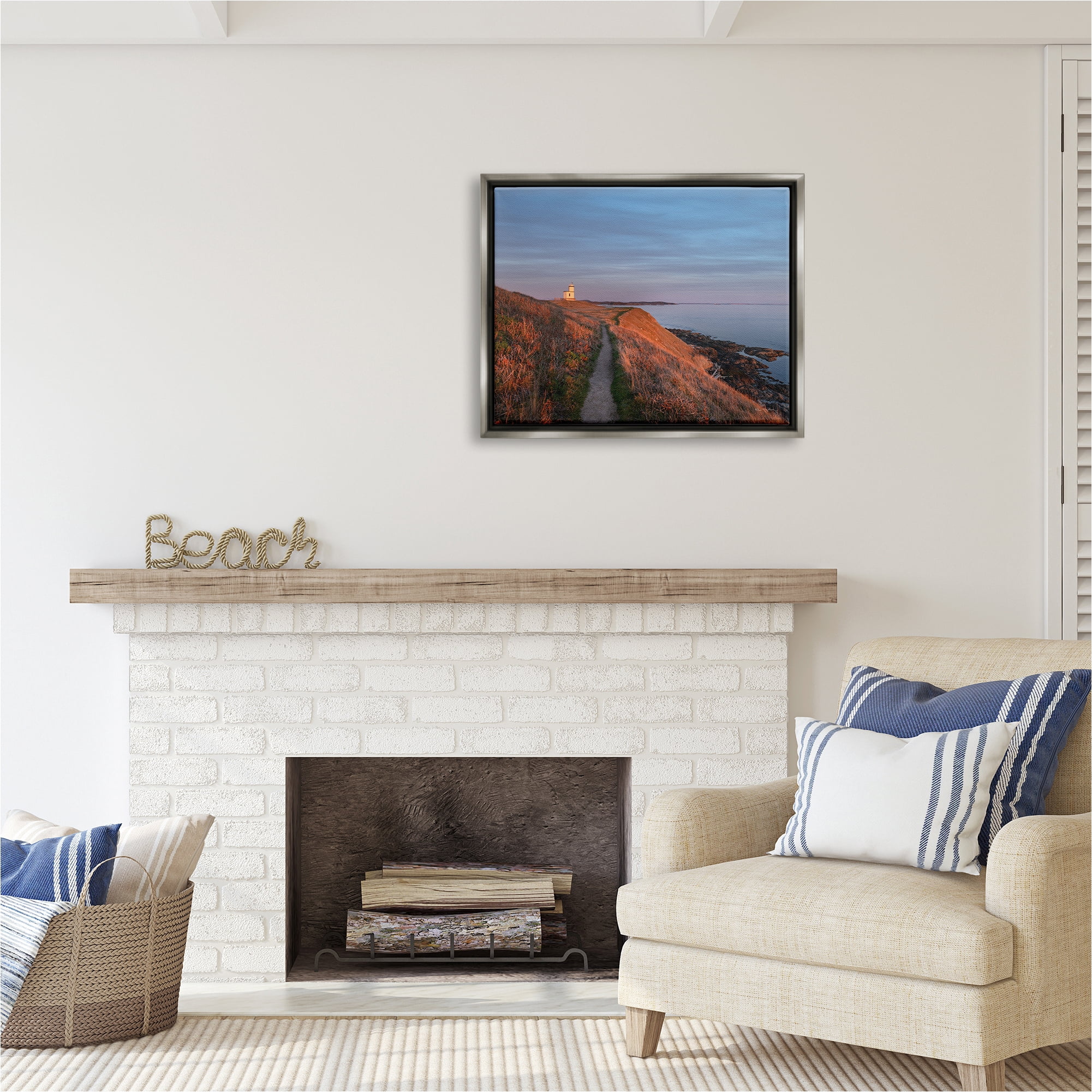 Stupell Industries Path to Lighthouse Landscape Photography Gray Floater Framed Canvas Art Print Wall Art, 31 x 25