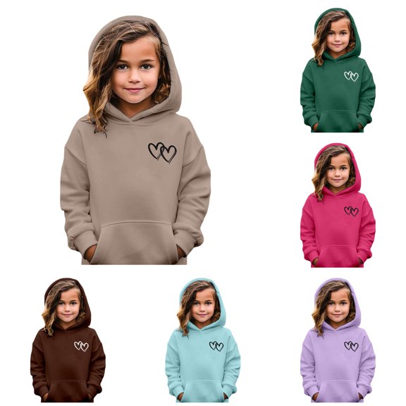 Vividxx Hoodies For Girls Cute Long Sleeve Hooded Sweatshirt Double Heart Print Front Pocket Soft Pullover For Casual Wear Fashion Clothing 3-4 Years