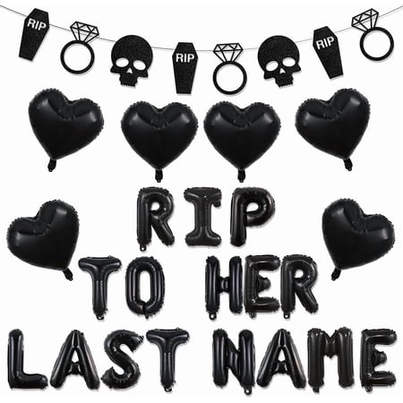 Gothic Bachelorette Party Decoration Rip to Her Last Name Balloon Banner Black Bridal Shower Party Decor Rip Single Life Bride to be Party Decor Fun Bach Bride or Die Wedding Engagement