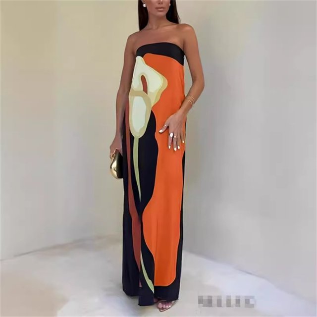 Vestido sin tirantes con estampado de aguacate para mujer, ropa de calle Sexy para vacaciones, holgado, con hombros descubiertos, Color de contraste, 2024