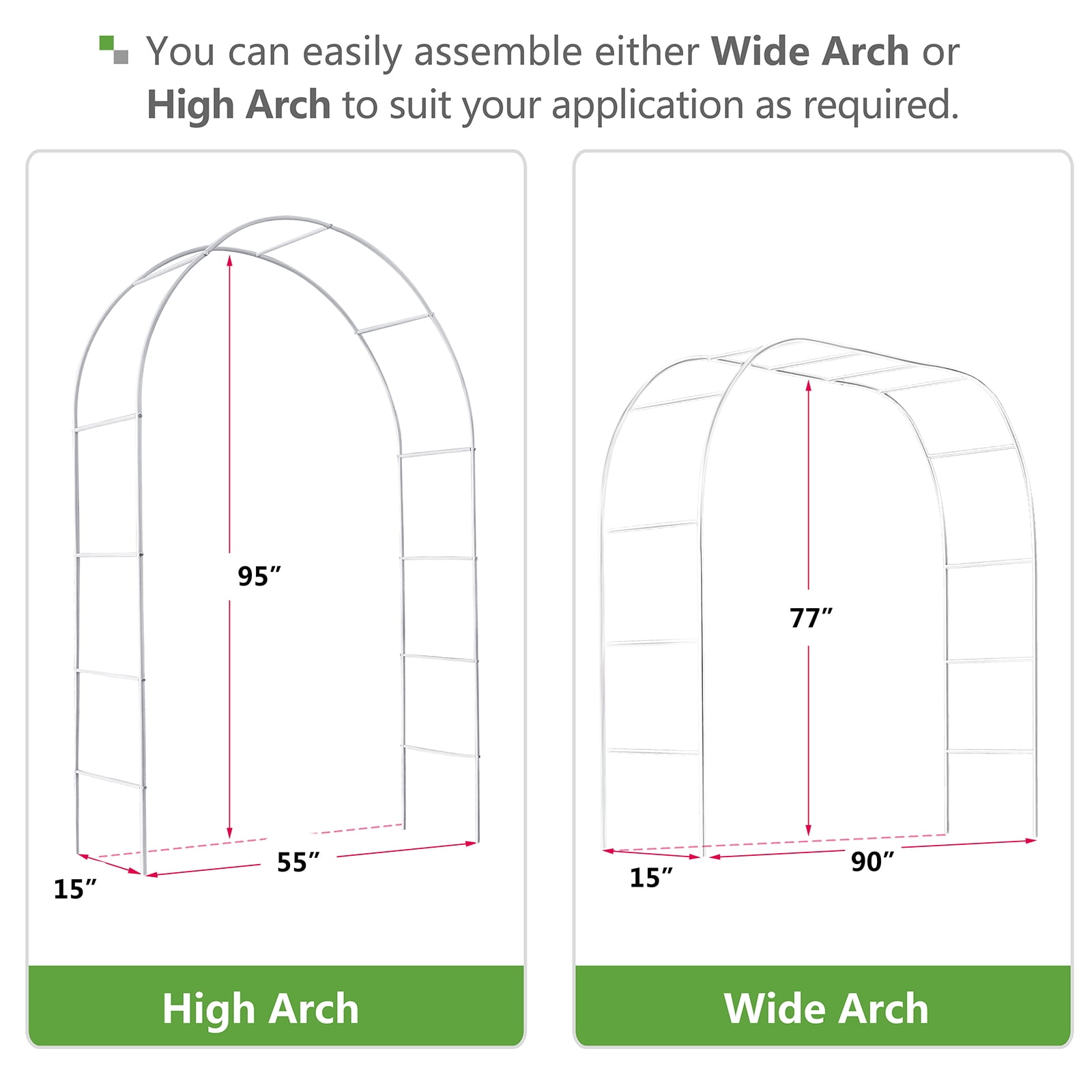 Skypatio 8ft Metal Garden Archway Trellis for Climbing Plants Support or Wedding Decor, White
