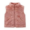thumbnail image 2 of dazeni Toddler Baby Boy Girl Fleece Vest Lightweight Cute Fuzzy Sh𝐞rpa Sleeveless Waistcoat Solid Color Winter Warm Plush Zip up Jacket Vest with Pockets Pink 120, 2 of 4