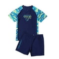 thumbnail image 2 of Wuxian Toddler Swimsuit Boys Patchwork Swimwear Set Camouflage Letter Print Shirt Trunks 2 Piece Outfit For Teens Beach Swimwear,Blue,12-14 Years, 2 of 9