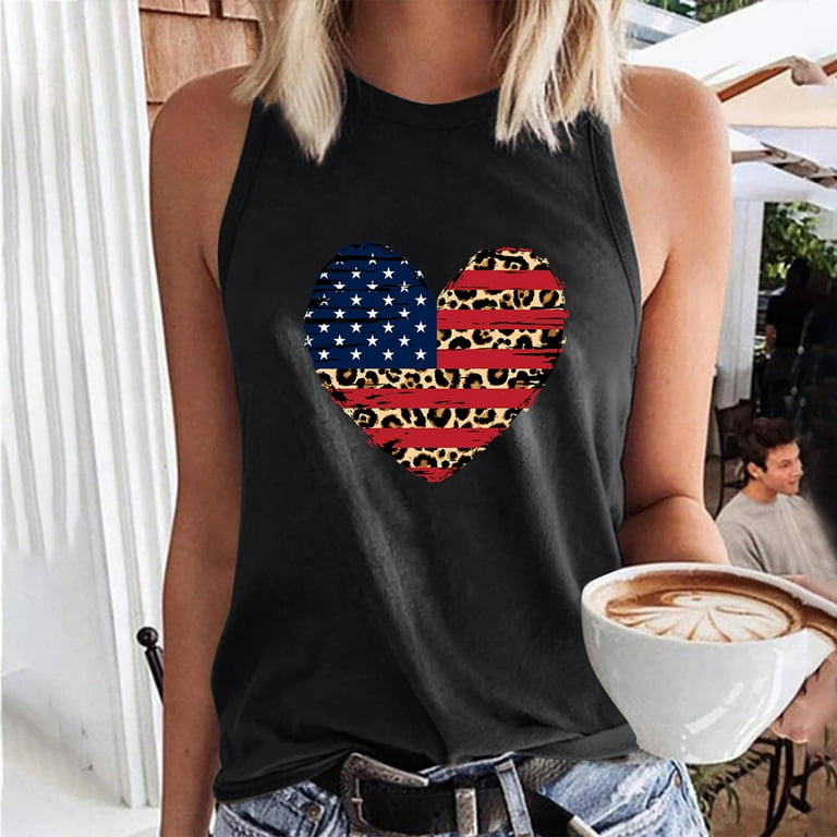 Women 4th of July Tops, Women's Sleeveless Summer Sexy Casual Tops Regular  Round Neck Printing Vest Tops Prime Day 2023 Deals Girls Gifts Under 5  Dollars #4 