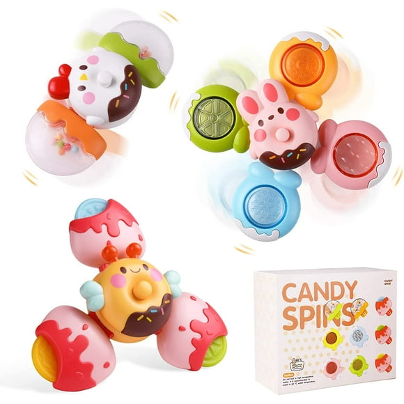 Suction Cup Spinner Toys, 3PCS Spinning Top Baby Toys Table Sucker Toy Baby Bath Spinner Toy Push Pop Bubble Toy (Glass)
