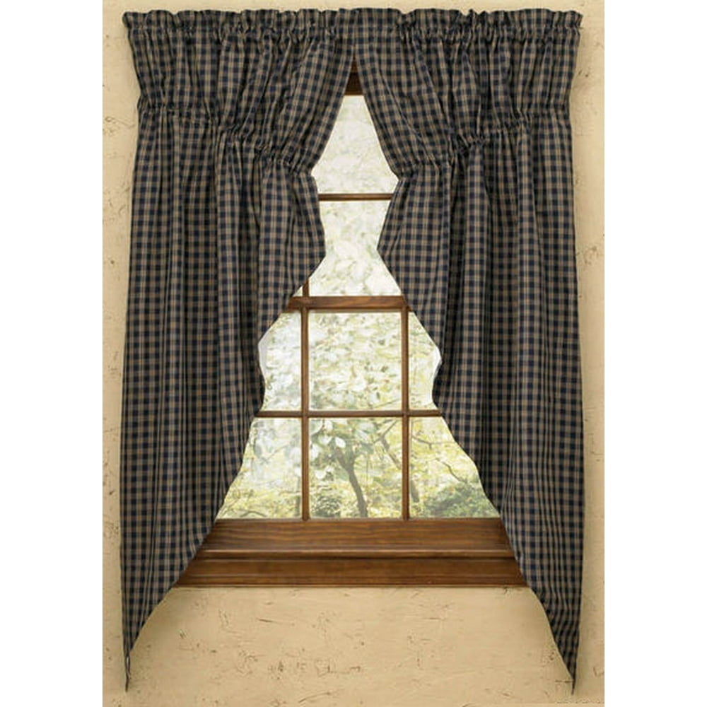 Plaid Gathered Swag Prairie Curtain Set 36" or 63" Long Wine Black Navy