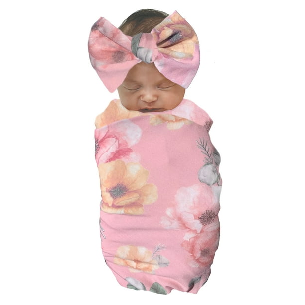 Wonder Nation Baby Girl Swaddle Wrap and Bow Headband Baby Shower Gift