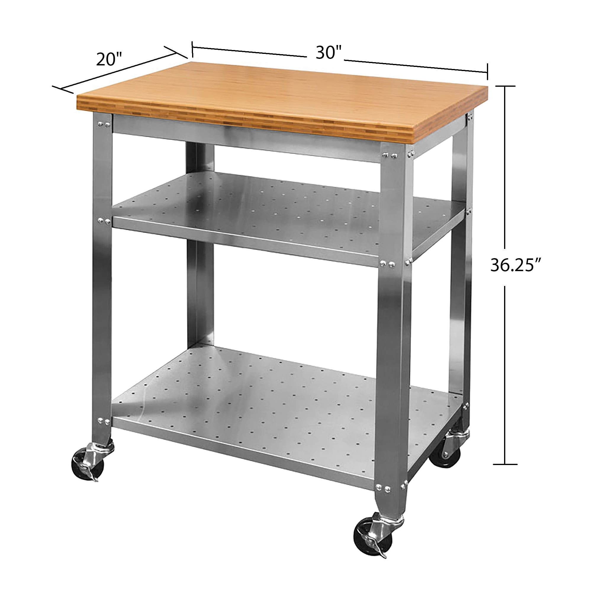 Seville Classics Stainless Steel Kitchen Work Table Kitchen Cart With Bamboo Top Walmart Com Walmart Com