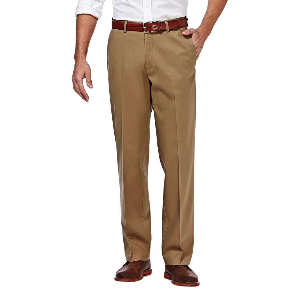 Haggar - Mens Haggar Premium No-Iron Khaki Super Flex Waist Straight-Fit Stretch Flat-Front