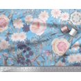 thumbnail image 2 of Soimoi Blue Cotton Cambric Fabric Leaves & Rose Flower Decor Fabric Printed BTY 56 Inch Wide, 2 of 3
