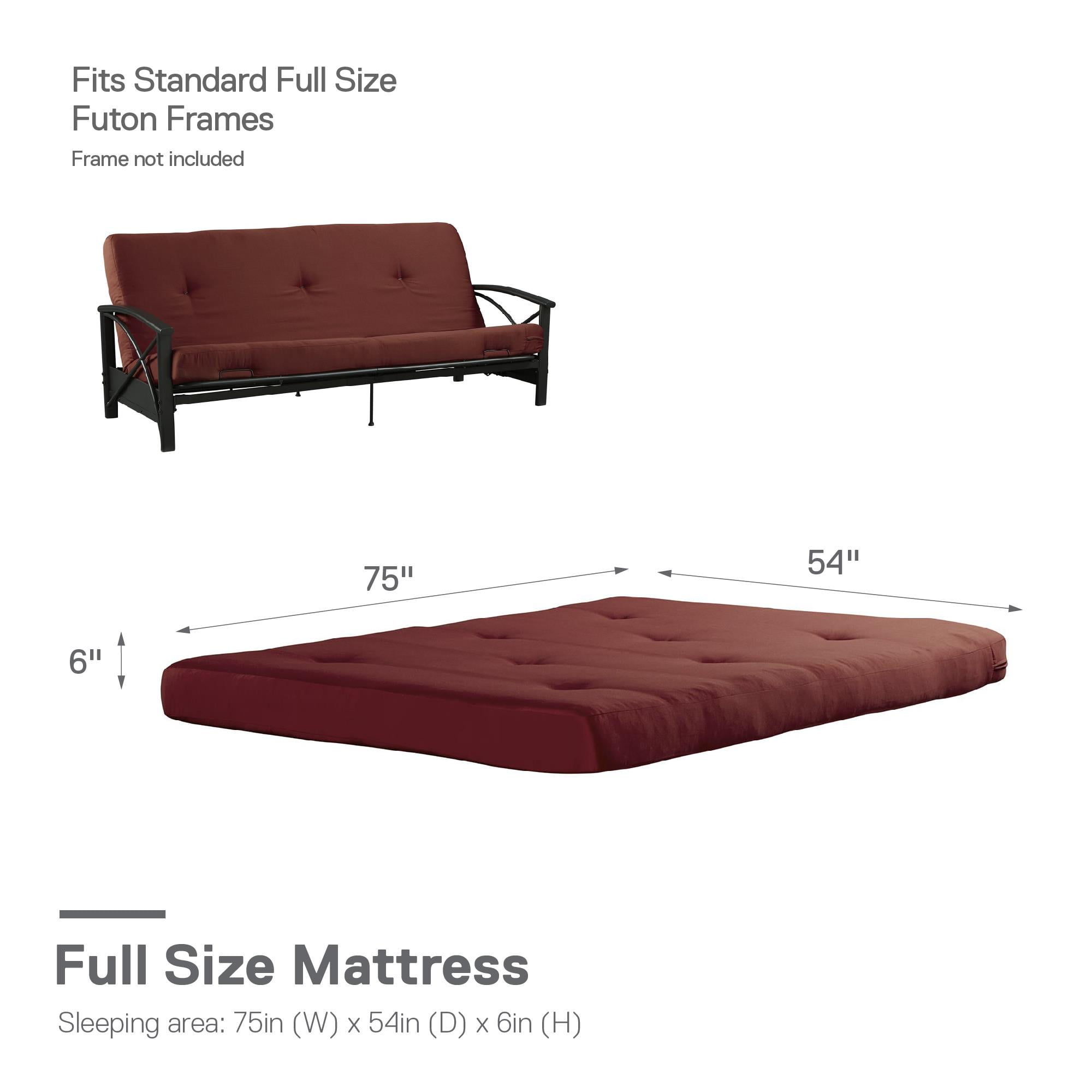 Mainstays 6 Inch Futon Mattress with Tufted Cover and Recycled Polyester Fill, Full, Ruby Red