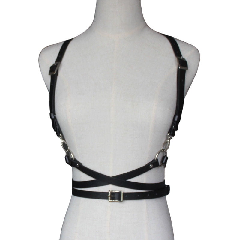 Women‘s Faux Leather Punk Body Chest Harness Halloween Party Costume Waist Belt 